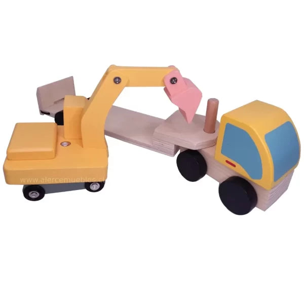Camión más excavadora madera